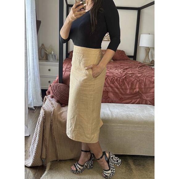 Vintage Gene Ewing Size 38 US 6 100% Linen Oversized Buttons Midi Skirt - Picture 8 of 9